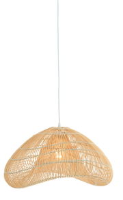 Hängeleuchte aus geflochtenem Rattan in organischer Form, seitliche Perspektive