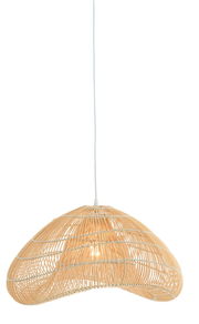 Hängeleuchte aus geflochtenem Rattan in organischer Form, seitliche Perspektive