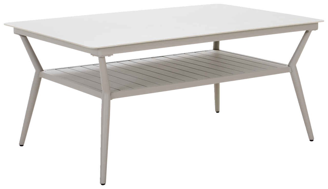 Amatio Tuintafel VENERONA Moderner Gartentisch aus Metall mit rechteckiger Tischplatte und zusätzlicher Ablagefläche, seitliche Perspektive