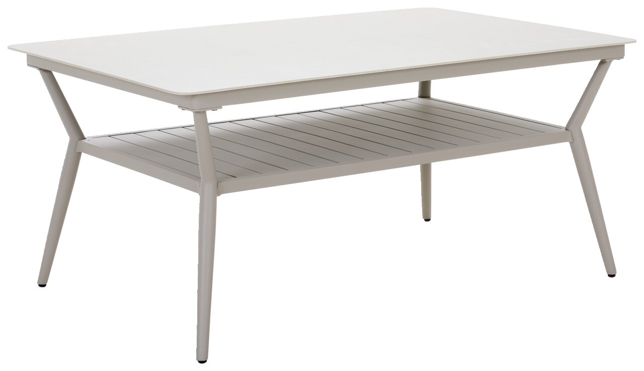 Amatio Gartentisch VENERONA Moderner Gartentisch aus Metall mit rechteckiger Tischplatte und zusätzlicher Ablagefläche, seitliche Perspektive