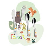 Kinderbesteck FOREST 4-tlg. mit Waldtieren und Pflanzenmotiven, Vorderansicht