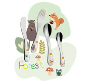 Kinderbesteck FOREST 4-tlg. mit Waldtieren und Pflanzenmotiven, Vorderansicht