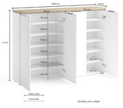 XXL-Schuhschrank mit offenen Türen, zeigt mehrere Regalböden zur Schuhaufbewahrung, Perspektive von vorne