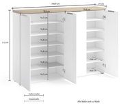 XXL-Schuhschrank mit offenen Türen, zeigt mehrere Regalböden zur Schuhaufbewahrung, Perspektive von vorne