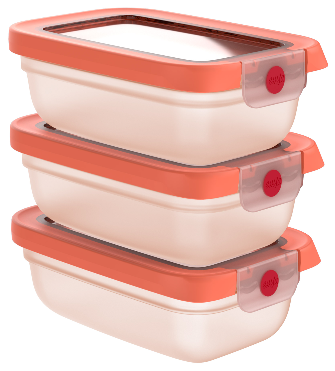 Emsa Frischhaltedosen-Set 3-tlg. ONE CLICK Dreiteiliges Frischhaltedosen-Set in stapelbarer Anordnung, seitliche Perspektive