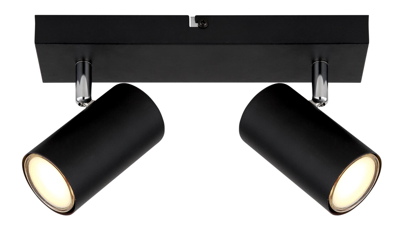 Globo Lighting Strahler ROBBY Zweiflammiger schwarzer Deckenstrahler mit zylindrischen Leuchten, Perspektive von unten