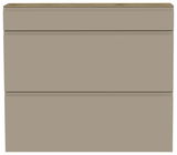 Frontansicht eines modernen, hängenden Schuhschranks mit zwei Klappen in neutralem Beige.