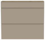 Frontansicht eines modernen, hängenden Schuhschranks mit zwei Klappen in neutralem Beige.