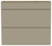 Frontansicht eines modernen, hängenden Schuhschranks mit zwei Klappen in neutralem Beige.