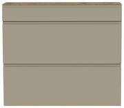 Frontansicht eines modernen, hängenden Schuhschranks mit zwei Klappen in neutralem Beige.