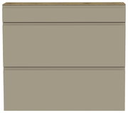 Frontansicht eines modernen, hängenden Schuhschranks mit zwei Klappen in neutralem Beige.
