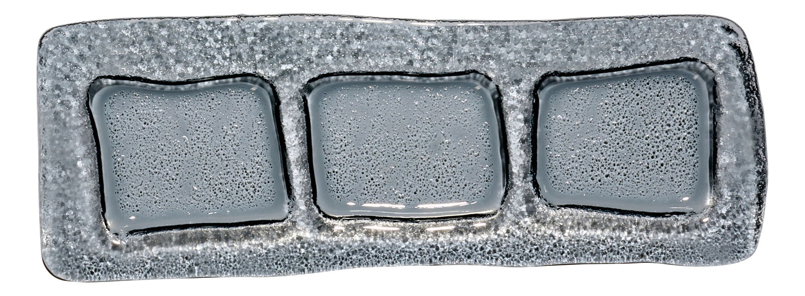 Rechteckige Servierschale aus Glas mit drei separaten Fächern, Draufsicht