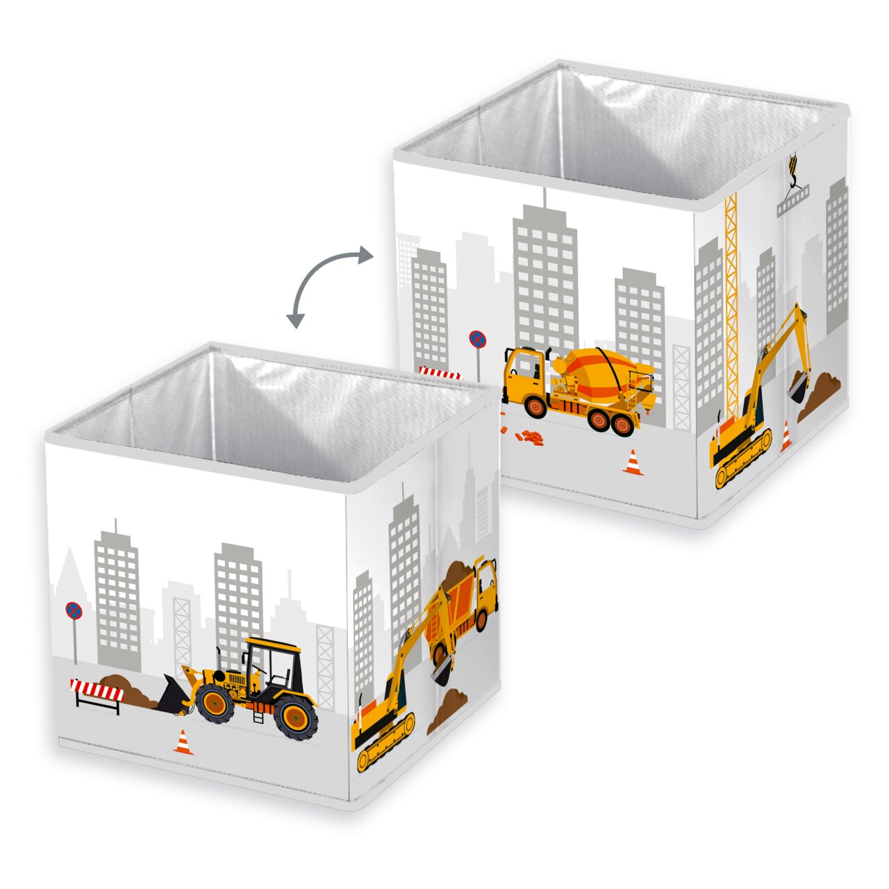 Herding Aufbewahrungsbox BAUSTELLE Aufbewahrungsbox mit Baustellenmotiv, Vorder- und Seitenansicht