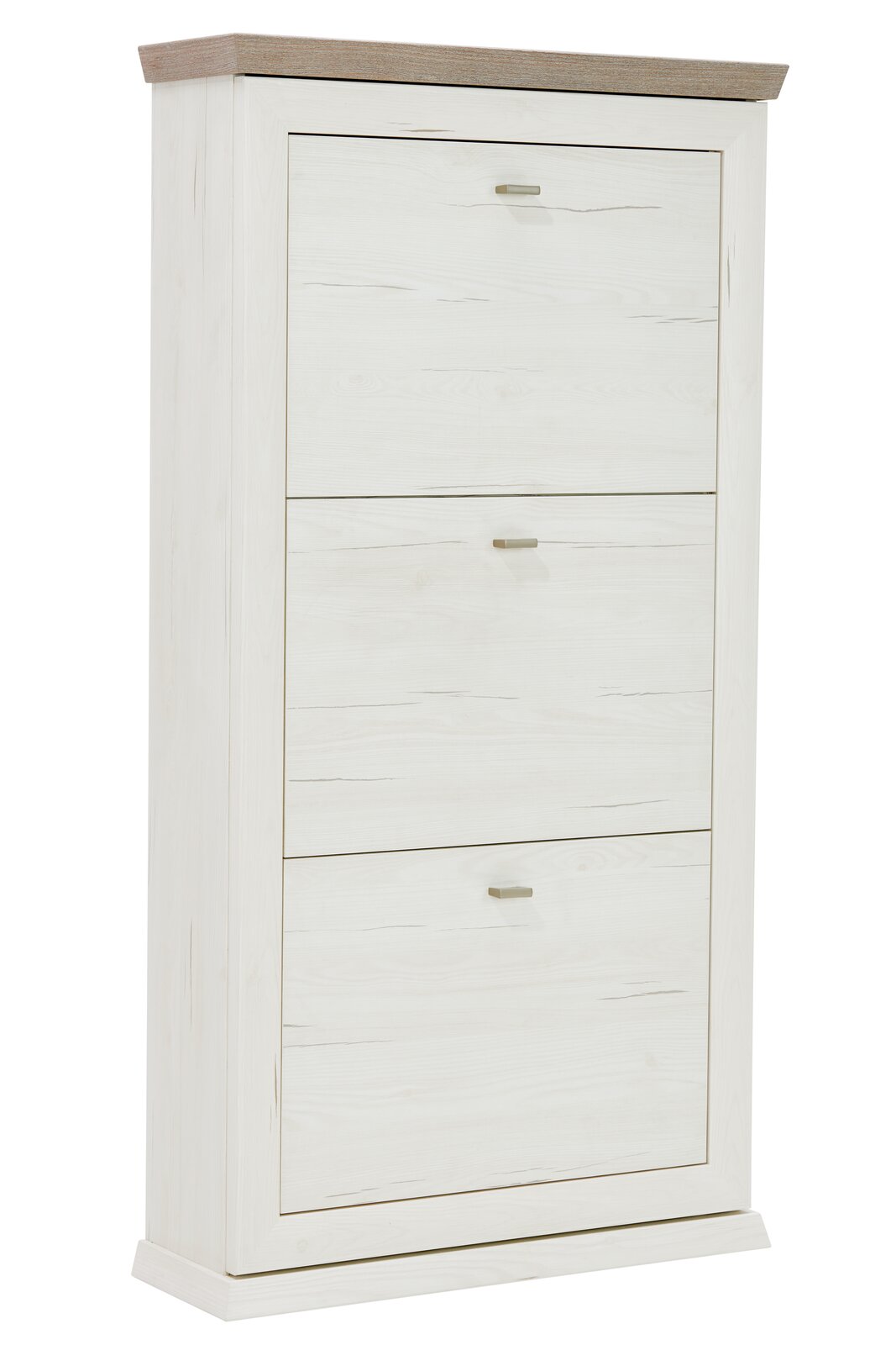 Weißer Schuhkipper mit drei Klappen, seitliche Perspektive