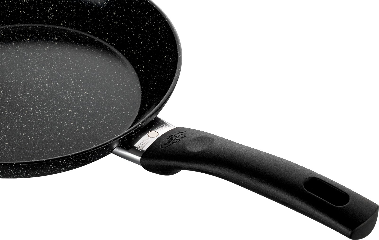 Bratpfanne mit Antihaftbeschichtung und ergonomischem Griff, seitliche Perspektive