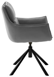 Grauer Sessel Novel HOUSTON, Seitenansicht, mit schwarzem Metallgestell und gepolstertem Sitz.