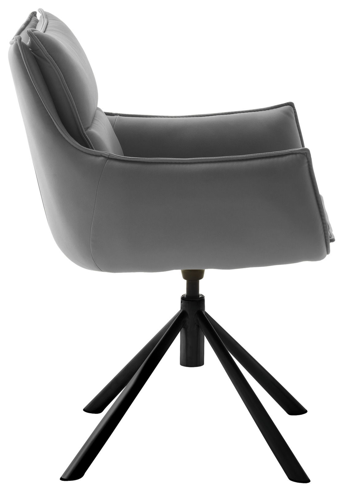 Grauer Sessel Novel HOUSTON, Seitenansicht, mit schwarzem Metallgestell und gepolstertem Sitz.