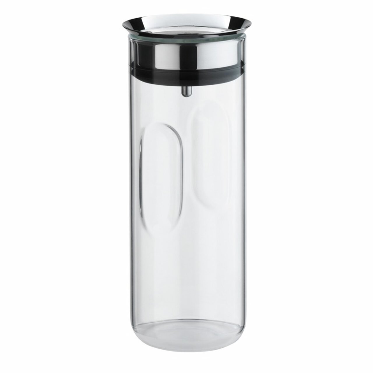 Transparente Wasserkaraffe 0,8L mit Edelstahl-Deckel, seitliche Ansicht