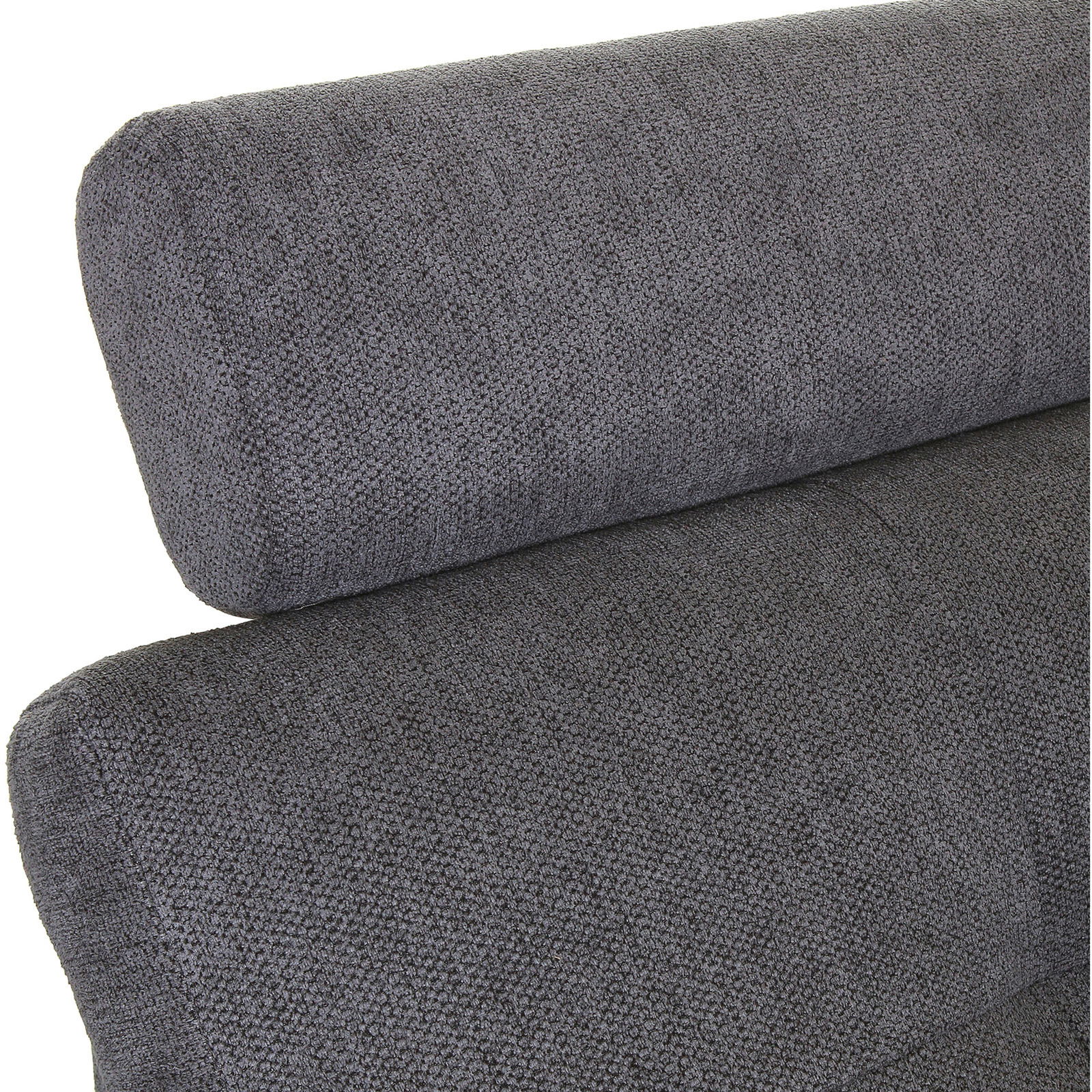 Hom´in Ecksofa MAURIS Nahaufnahme einer grauen, strukturierten Polsterung eines Sofas aus seitlicher Perspektive.