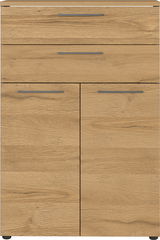 Aktenschrank aus Holz mit zwei Türen und einer Schublade, Frontalansicht