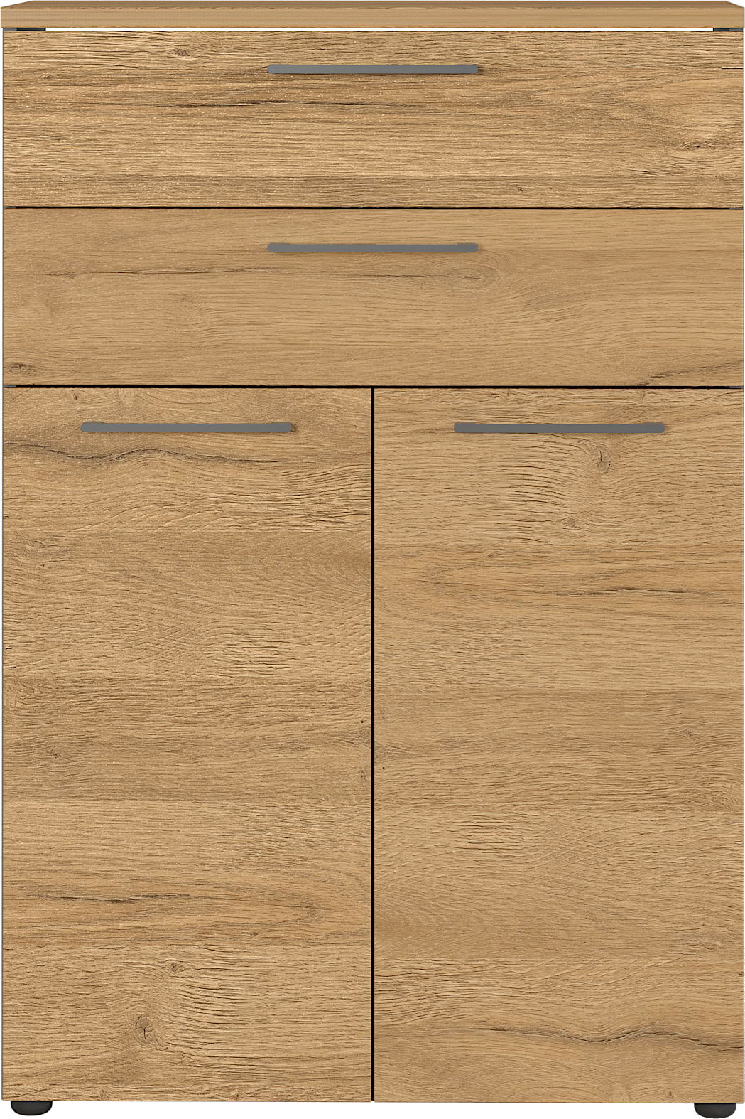 Aktenschrank aus Holz mit zwei Türen und einer Schublade, Frontalansicht