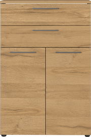 Aktenschrank aus Holz mit zwei Türen und einer Schublade, Frontalansicht