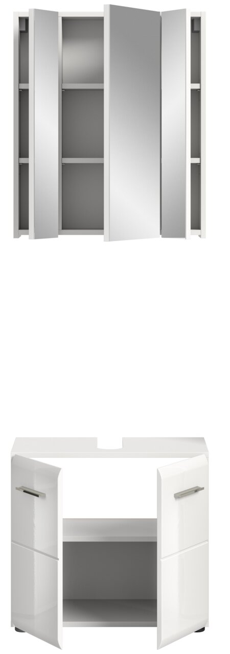Badezimmerschrank-Kombination mit Spiegelschrank und Unterschrank, frontal betrachtet