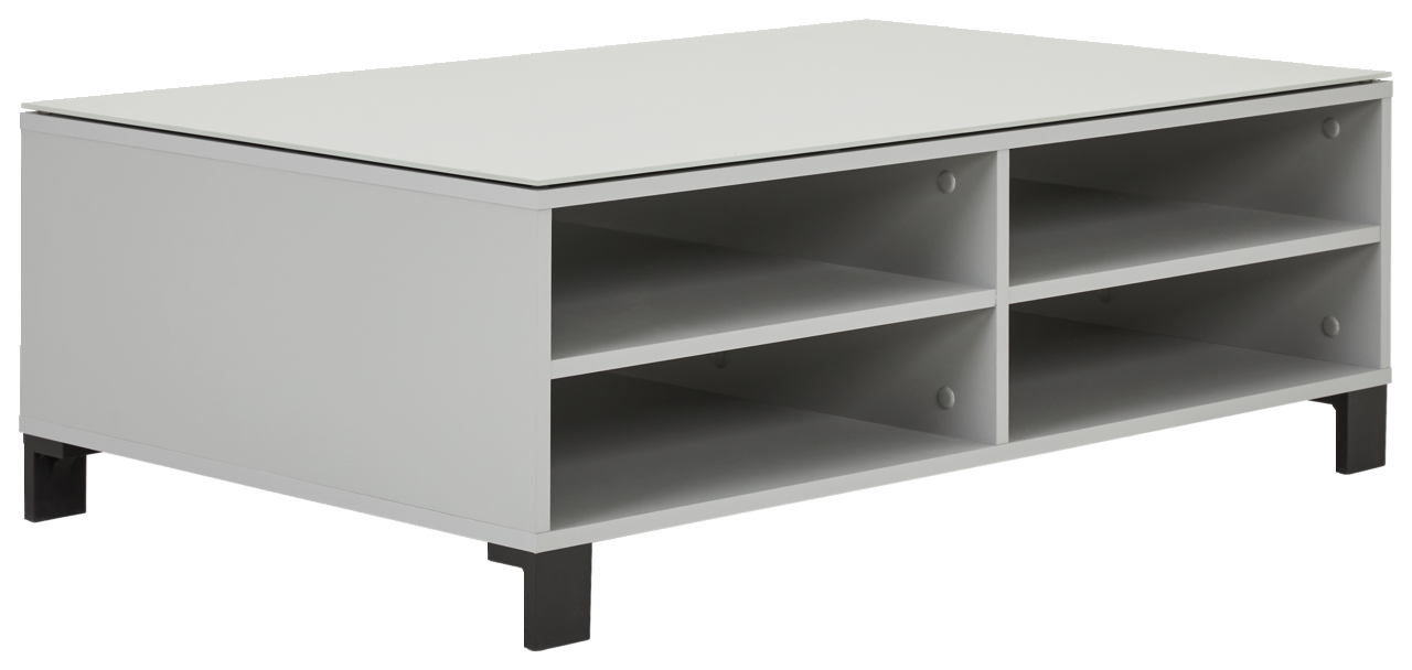 Hom´in Couchtisch POOLE Moderner Couchtisch in Grau mit vier offenen Fächern, seitliche Perspektive