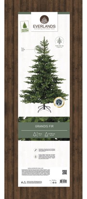 Kunstkerstboom Grandis Fir, 1,8 m hoog, diameter 132 cm, met realistisch naaldblad en eenvoudig op te zetten, vooraanzicht.