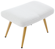 Moderner Hocker mit weißem Polster und Holzbeinen, seitliche Perspektive