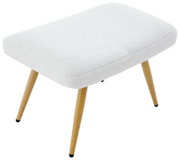 Moderne poef met witte bekleding en houten poten, zijaanzicht