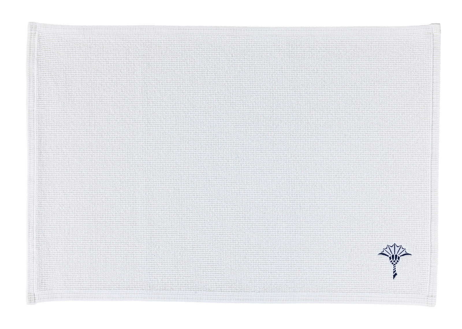 JOOP! Badteppich 70 x 120 cm CORNFLOWER SINGLE Weißer Badteppich 70 x 120 cm mit dezentem Muster und kleinem, gesticktem Emblem in der Ecke, Draufsicht