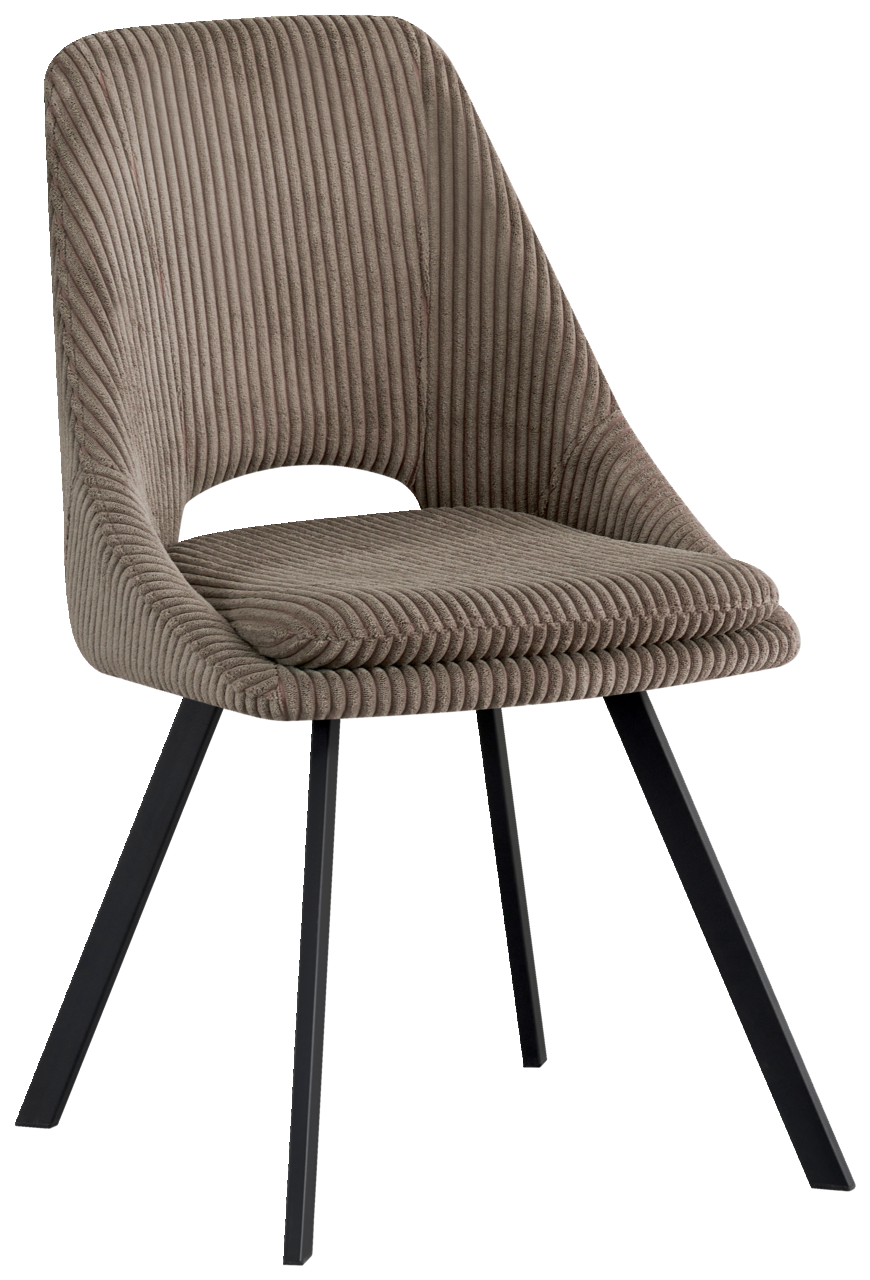 Z2 Stuhl FLAVIO Moderner Stuhl mit geripptem Stoffbezug und schwarzen Metallbeinen, seitliche Perspektive