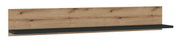 Wandboard aus Holz mit dunklem Regalbrett, frontale Perspektive