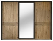 Schwebetürenschrank mit drei Türen, mittlere Tür mit Spiegel, Holzoptik, frontale Ansicht