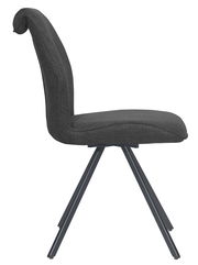 Moderner Stuhl mit schwarzem Stoffbezug und Metallbeinen, Seitenansicht