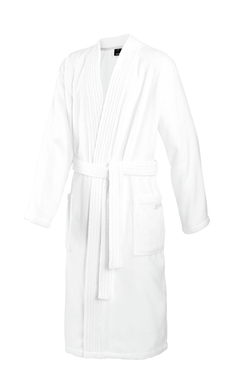 JOOP! Herren Kimono Gr. 46/48 Weißer Herren Kimono von JOOP! in Größe 46/48, Vorderansicht mit Gürtel und Taschen.