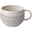 Kaffeetasse aus Keramik, cremefarben mit leichtem lila Streifen, seitliche Perspektive