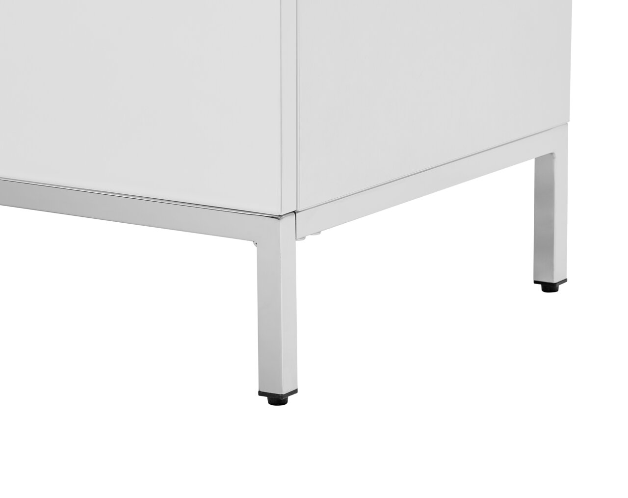 Metalluntergestell in seitlicher Perspektive, modernes Design mit klaren Linien und verchromter Oberfläche.