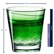 Groen drinkglas Vario 250 ml, zijaanzicht met afmetingen