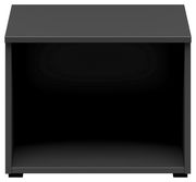 Schwarzer Regalaufsatz aus der Frontansicht