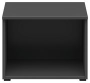 Schwarzer Regalaufsatz aus der Frontansicht