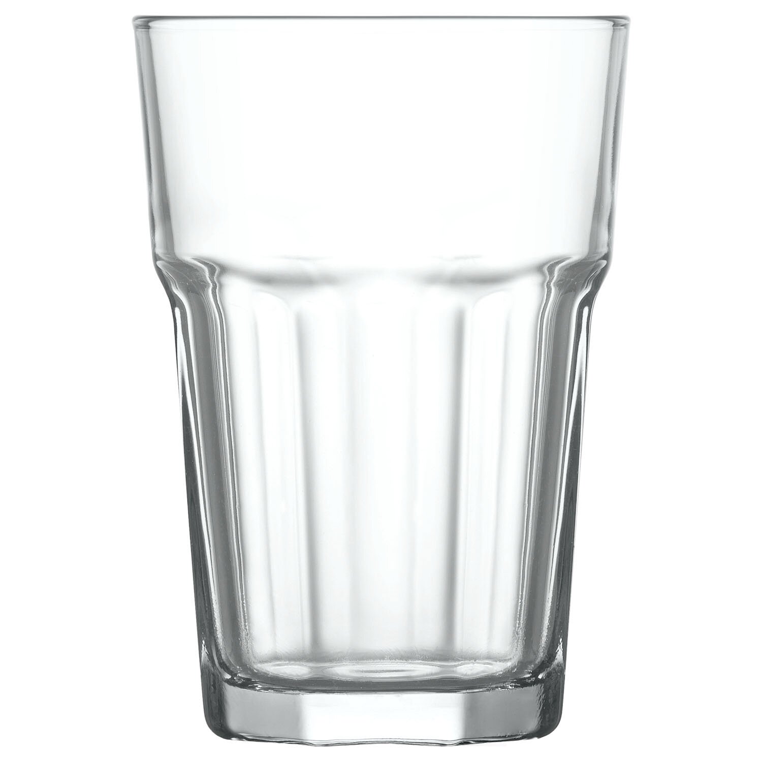 Zurbrüggen Glas ARA Transparentes, facettiertes Trinkglas mit gerillter Struktur und dickem Boden, freigestellt auf weißem Hintergrund, Frontansicht