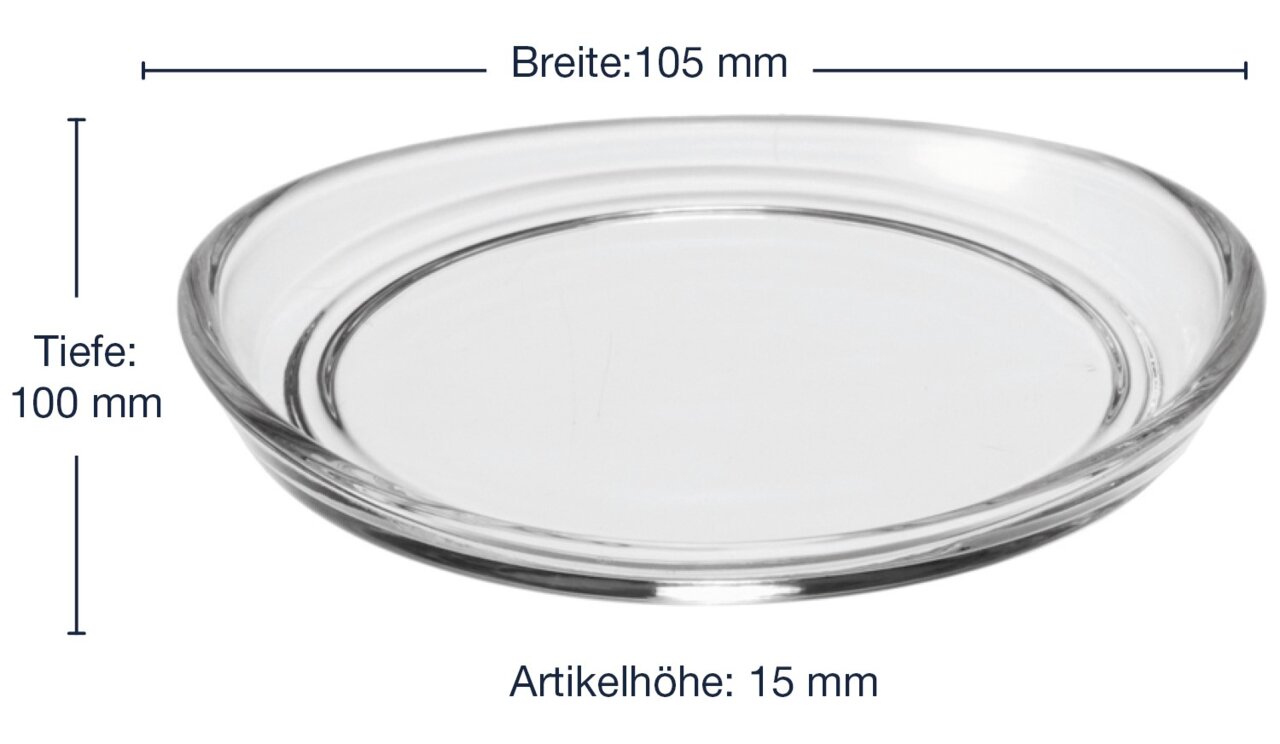 Glasuntersetzer Loop mit einem Durchmesser von 105 mm, einer Tiefe von 100 mm und einer Höhe von 15 mm, seitliche Perspektive