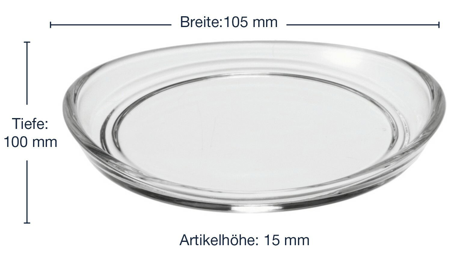 Glasuntersetzer Loop mit einem Durchmesser von 105 mm, einer Tiefe von 100 mm und einer Höhe von 15 mm, seitliche Perspektive
