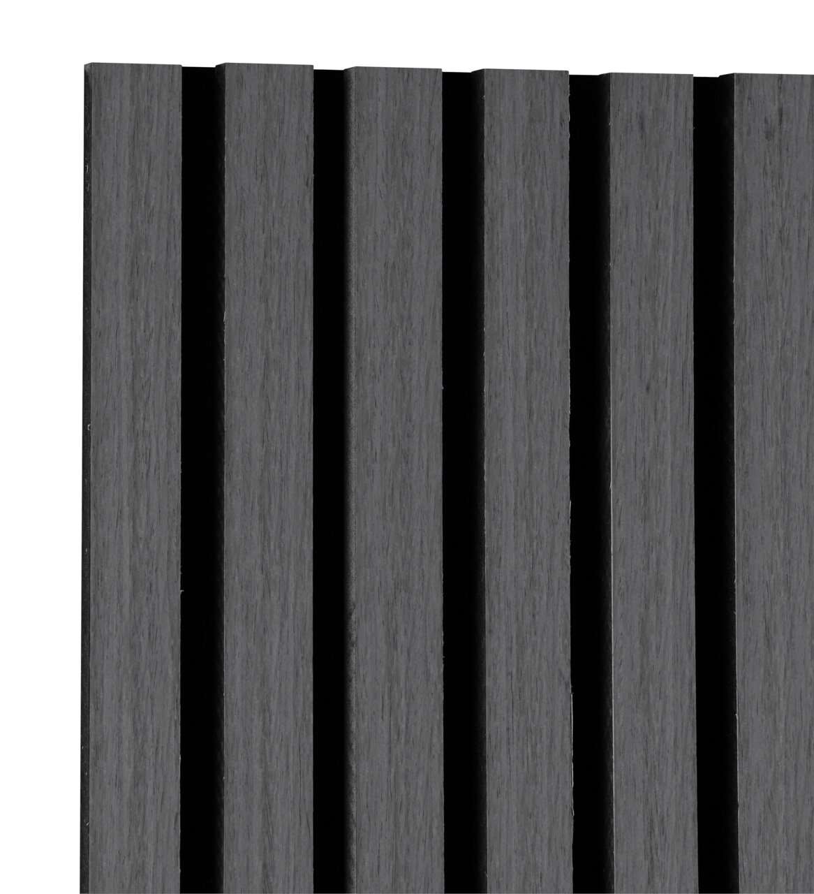 XORA Wandgarderobe schmal GRACE Nahaufnahme einer schmalen Wandgarderobe mit vertikalen Holzlatten in dunkler Farbe, seitliche Perspektive