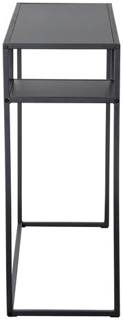 Moderner schwarzer Konsolentisch aus Metall, seitliche Perspektive