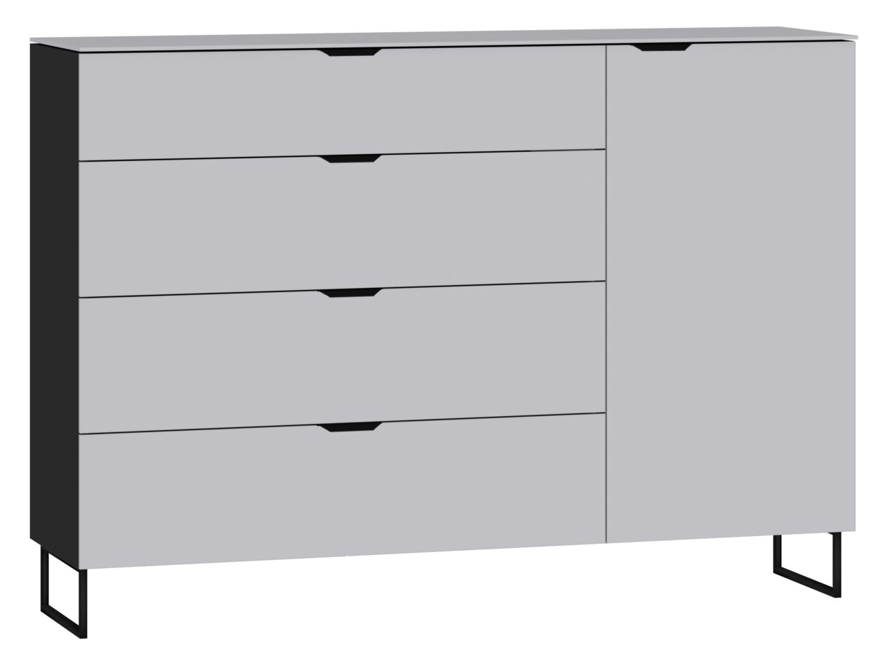 Jutzler Kommode BEIMÖBEL Moderne graue Kommode mit vier Schubladen und einer Tür, frontal betrachtet.