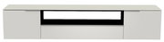 Frontansicht eines modernen, weißen XL Hänge-Lowboards mit zwei Türen und einem offenen Fach in der Mitte.