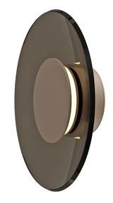 Moderne Wandleuchte PURE Moon in seitlicher Perspektive mit rundem, flachem Design und sanfter Beleuchtung.